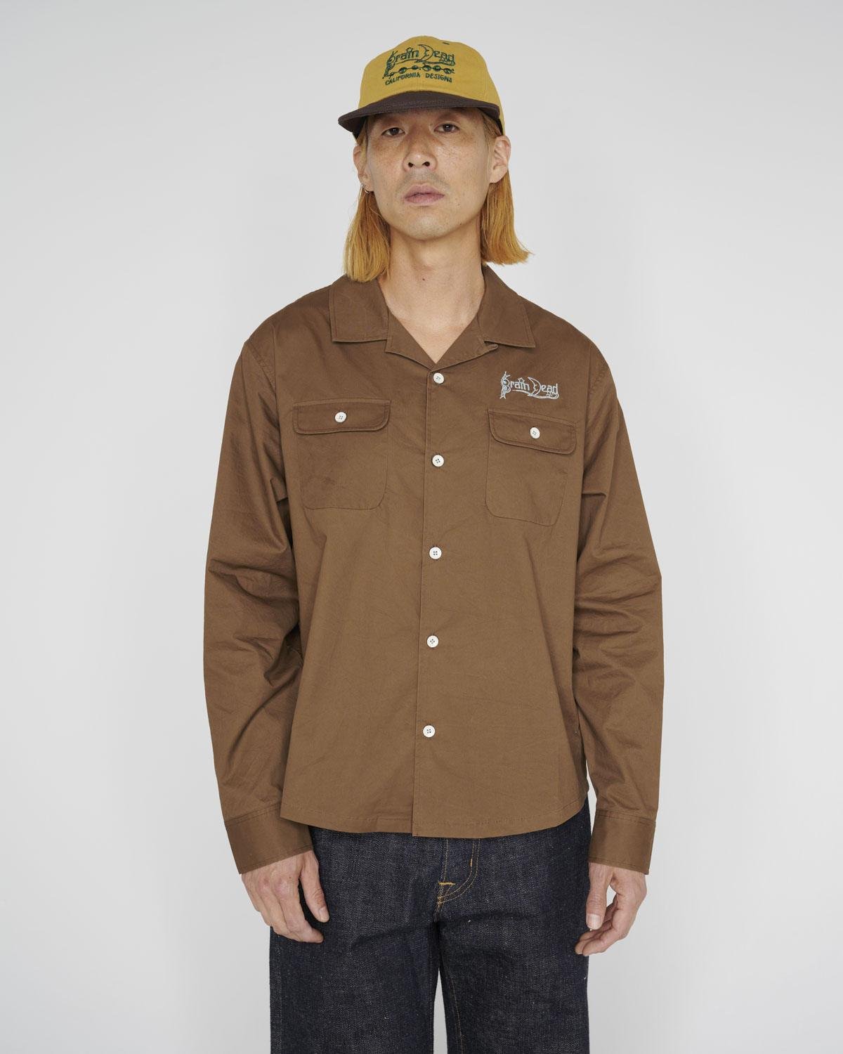 Brain Dead Poplin Camp Collar Shirt On Model