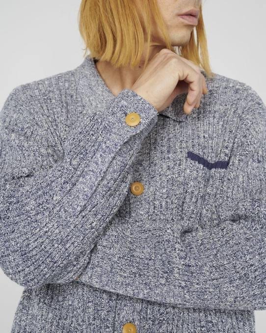 Brain Dead Rib Knit Button Up Sweater On Model