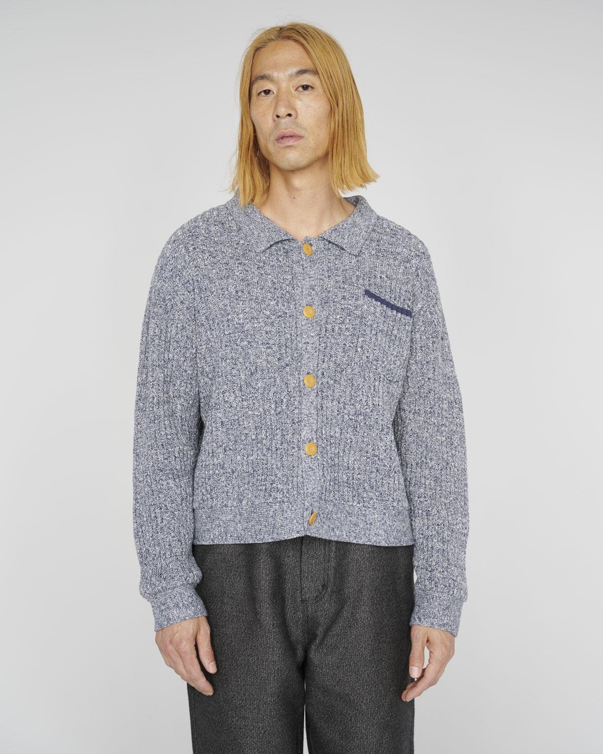 Brain Dead Rib Knit Button Up Sweater On Model