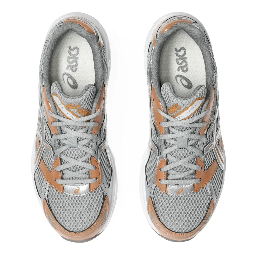 Asics Gel 1130 Cement Grey/Rust Orange top view in a white background