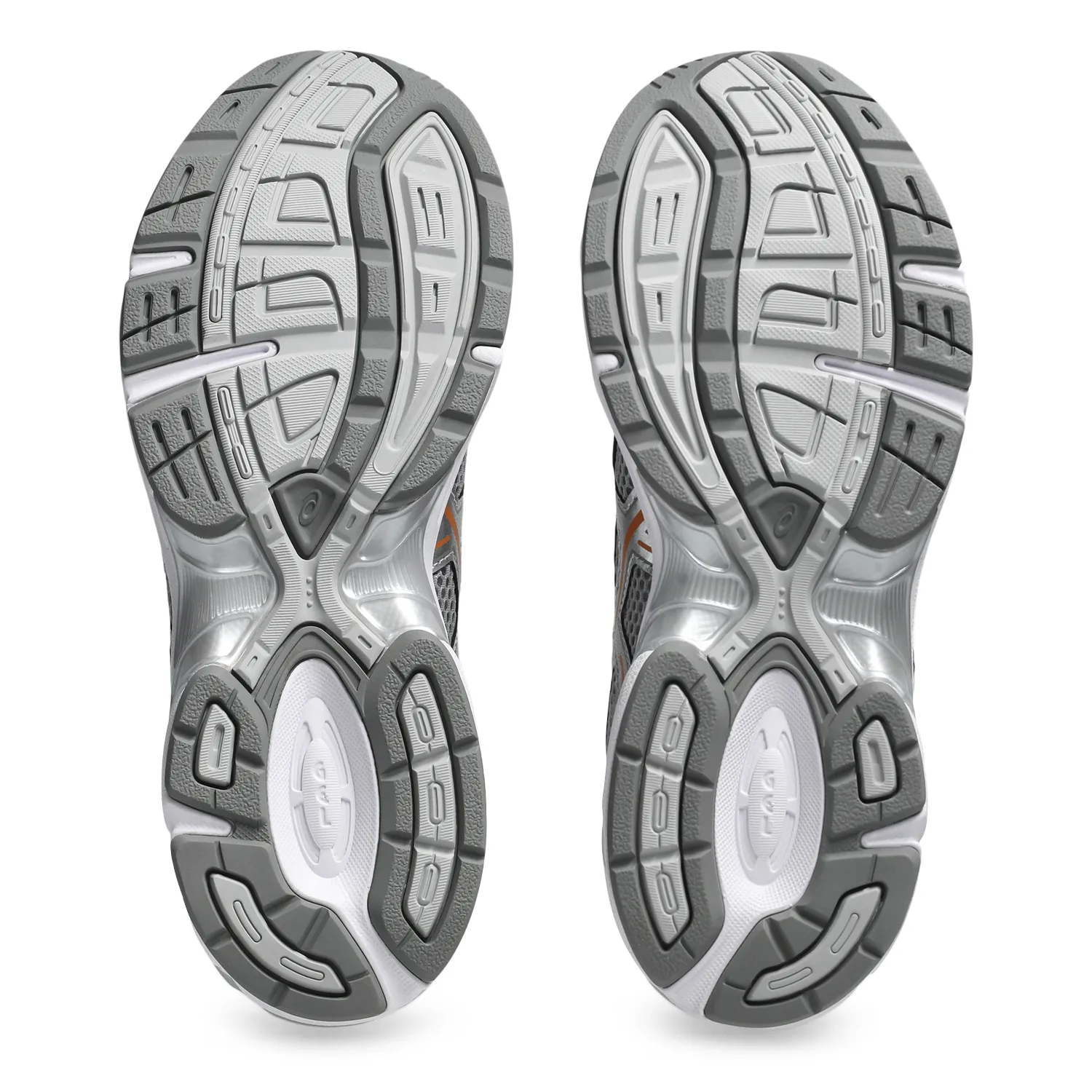 Asics Gel 1130 Cement Grey/Rust Orange bottom view in a white background