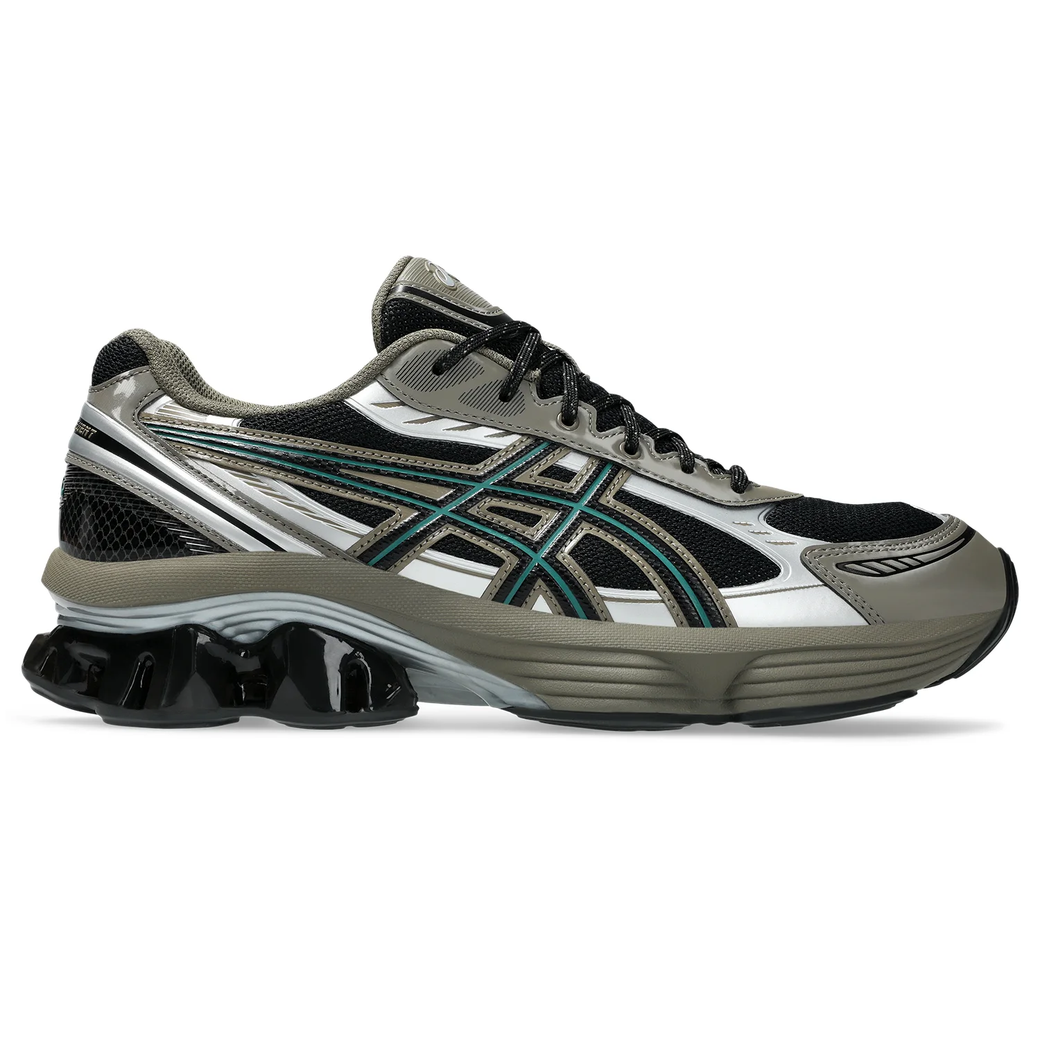Asics Gel Kinetic Fluent Black Dark Taupe side view in a white background
