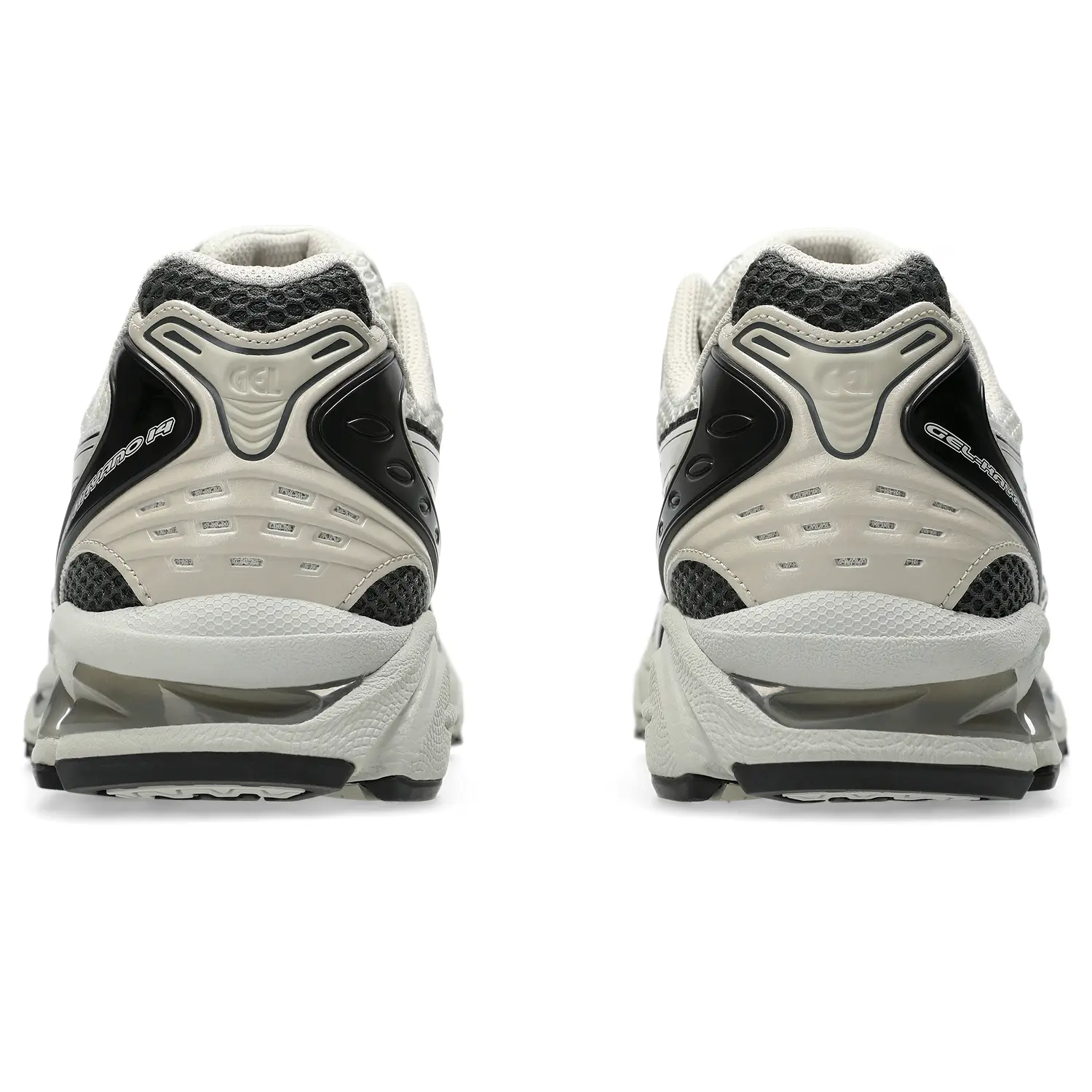 Asics Gel Kayano 14 Smoke Grey/Smoke Grey back view in a white background