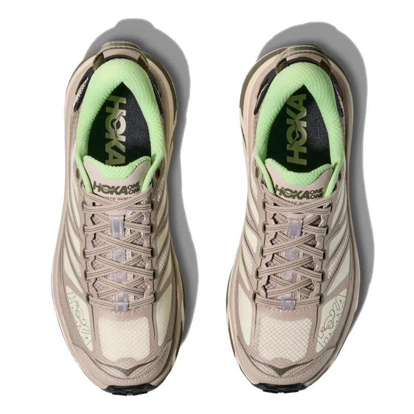 Hoka Mafate Speed 2 Putty/Eucalyptus top view in a white background