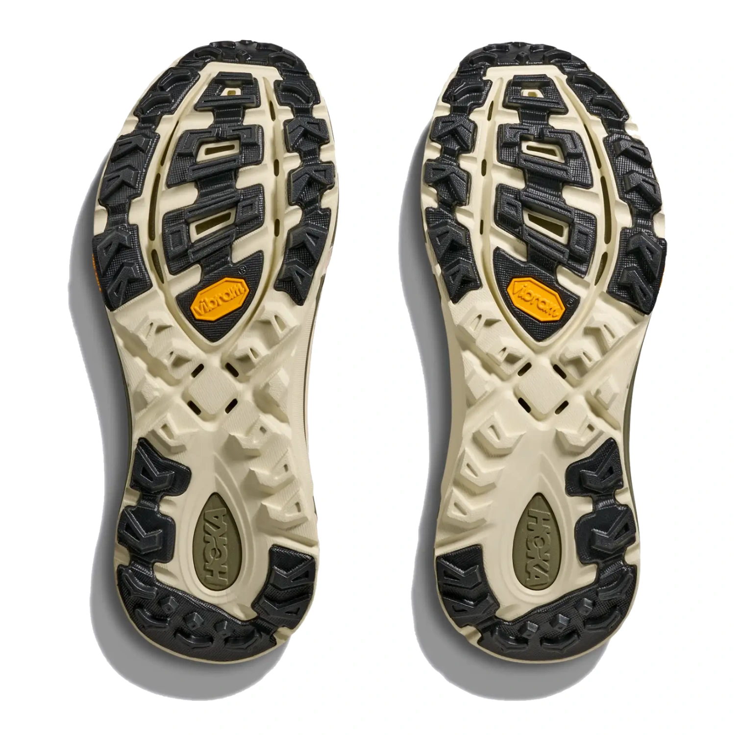 Hoka Mafate Speed 2 Putty/Eucalyptus bottom view in a white background