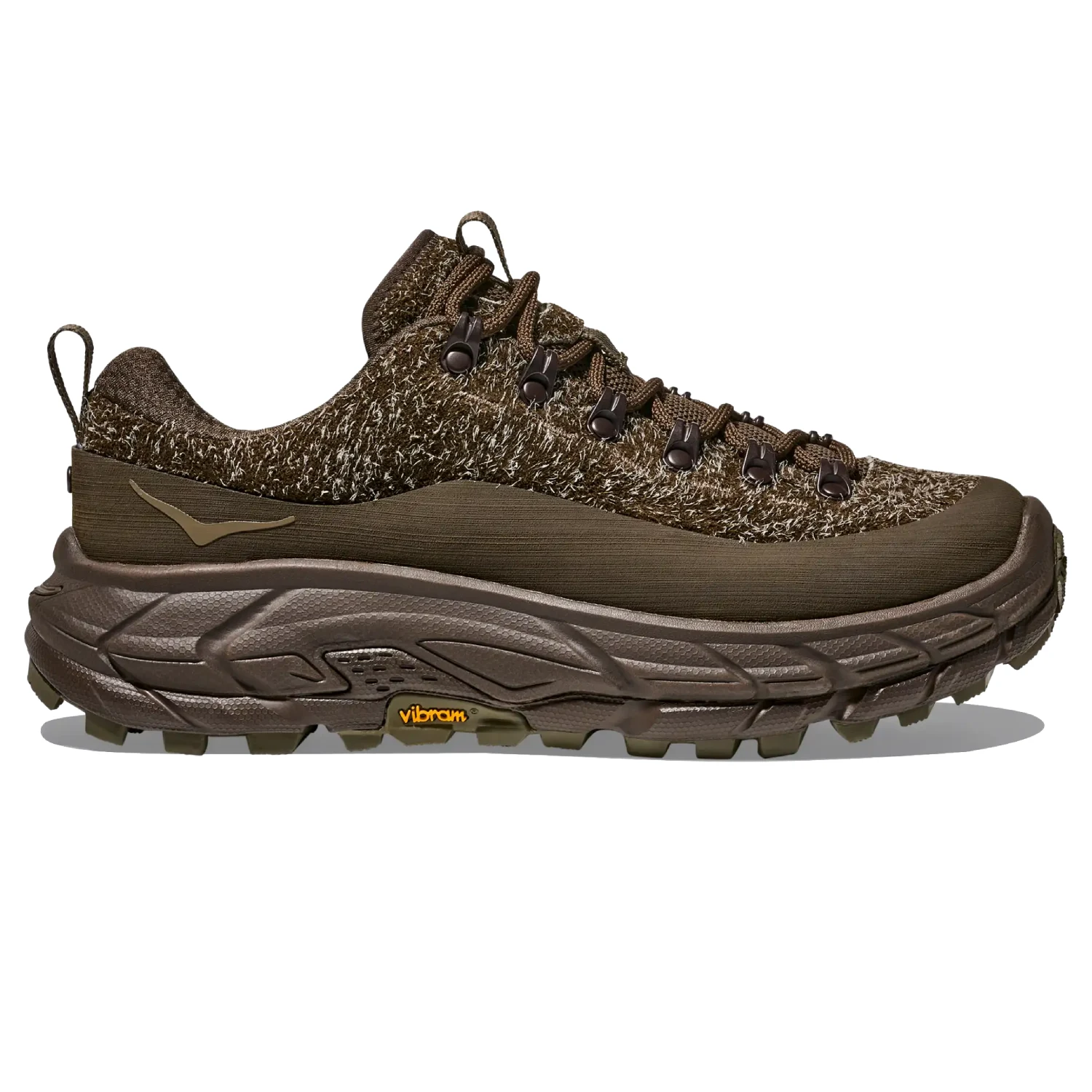 Hoka Elite Terrain System Tor Summit Umber/Deep Umber side view in a white background