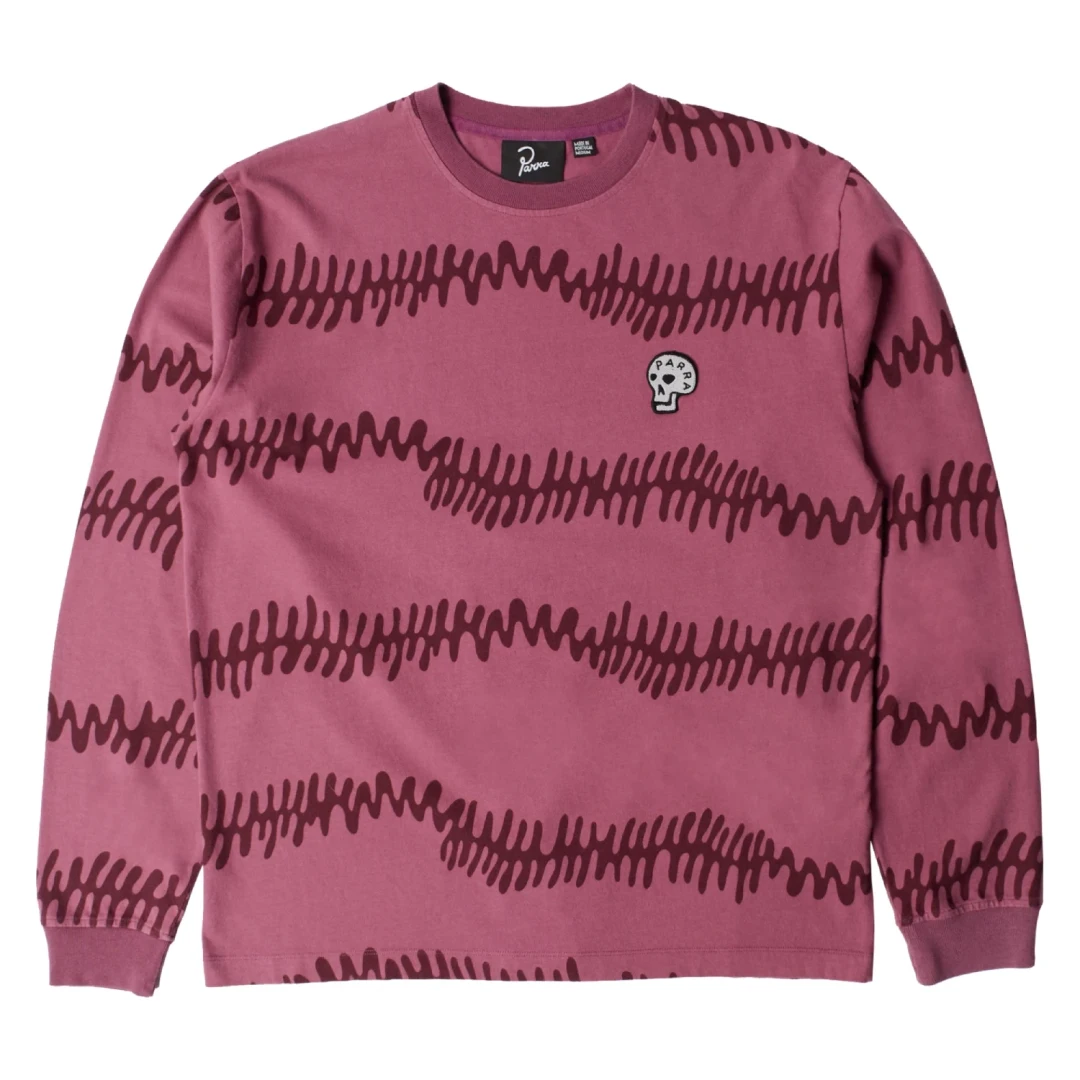 by Parra Stitched skull long sleeve t-shirt Washed magenta front view in a white background