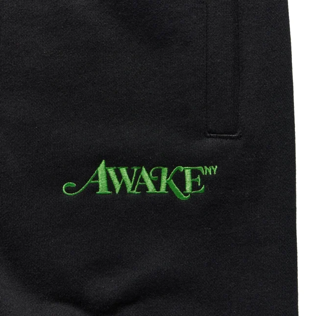 Awake NY Classic Logo Sweatpants Black front view pocket detail in a white background