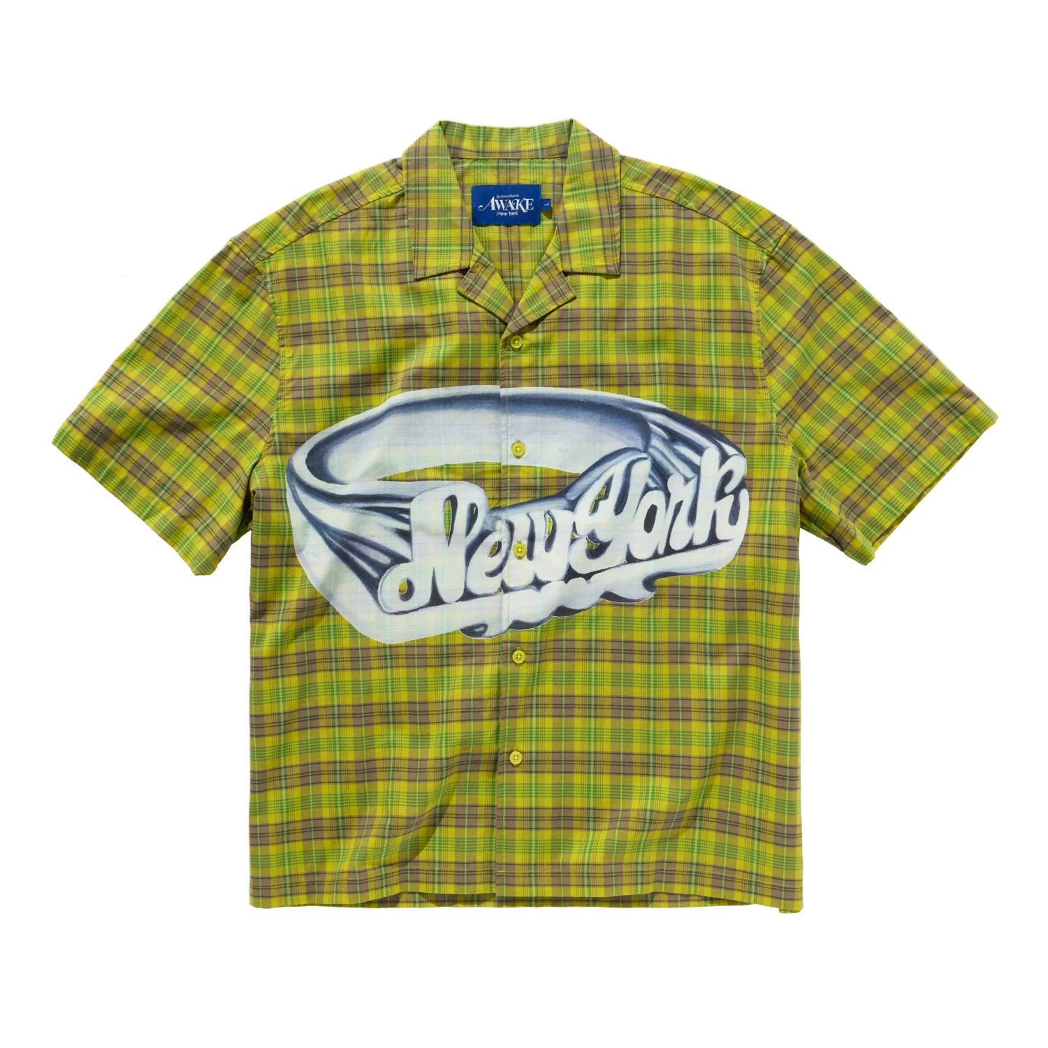 Awake NY New York Camp Collar Shirt Green front view in a white background