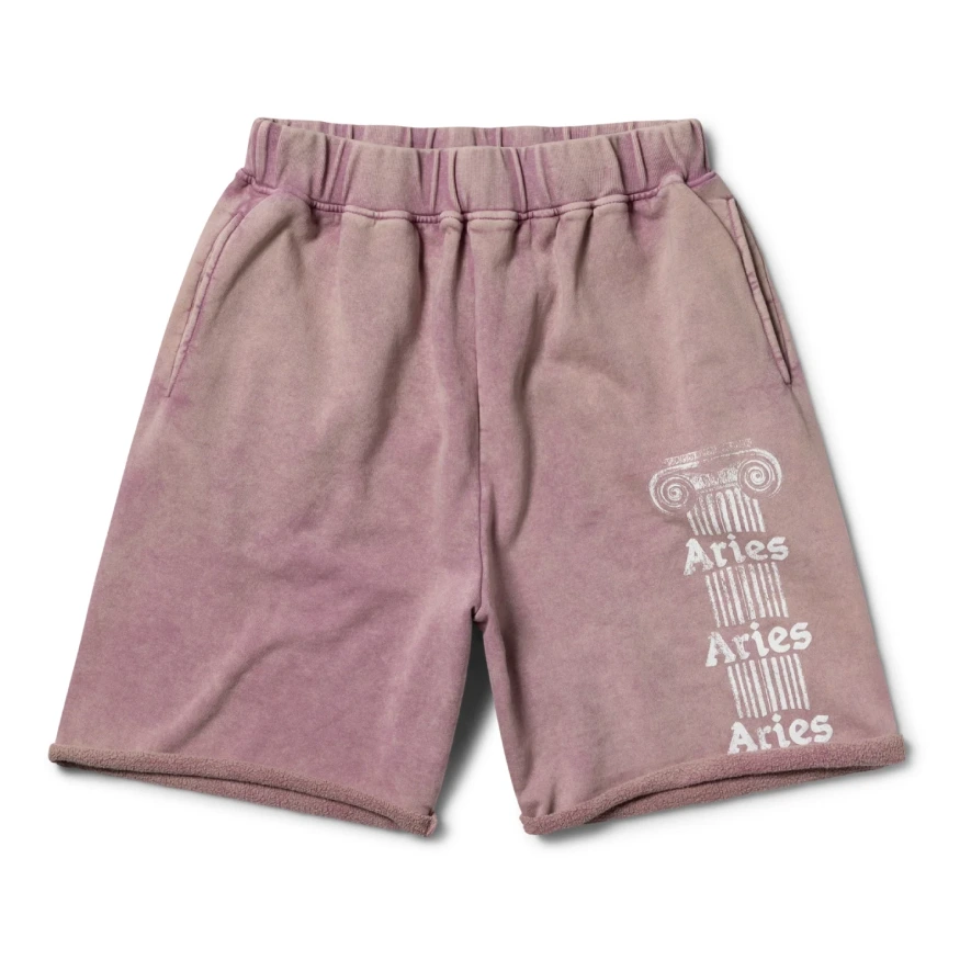 Aged Ancient Column Sweatshort Pink front view in a white background