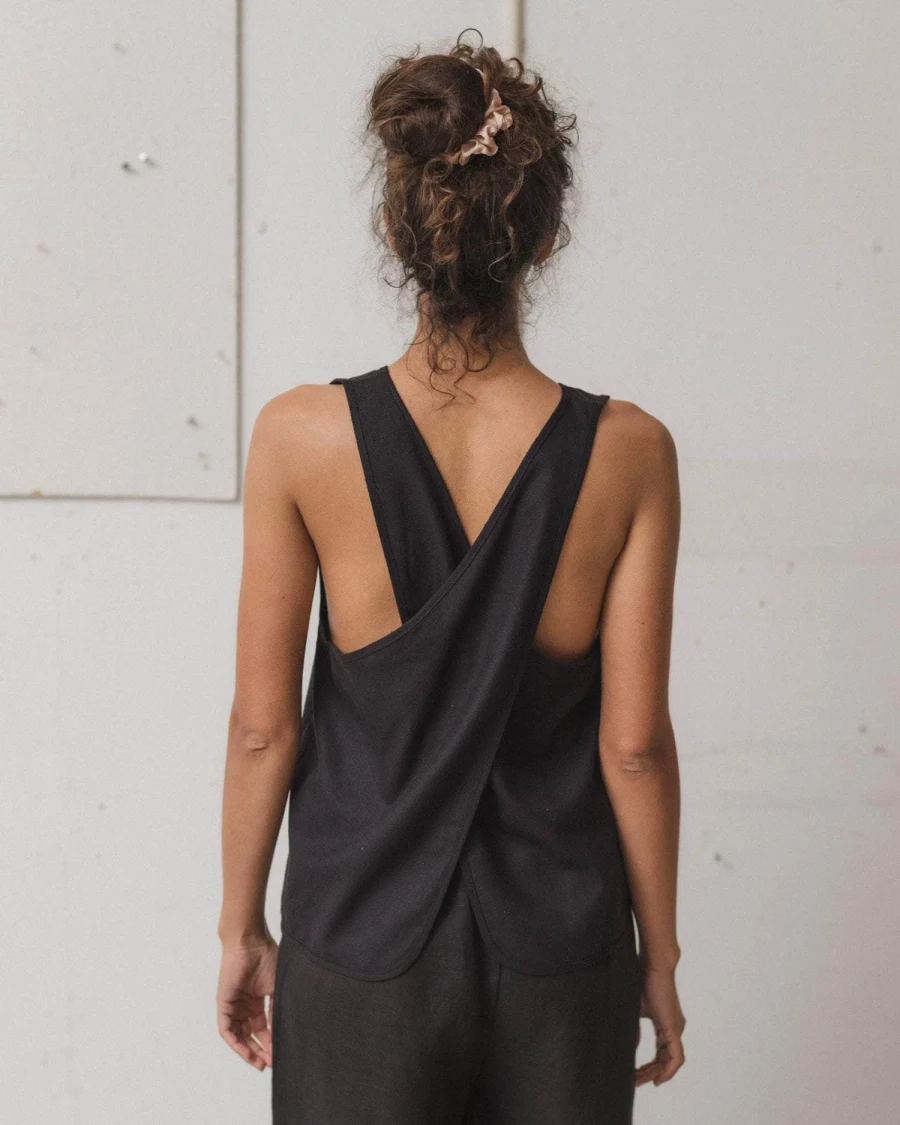 Baserange Apron Top Black back view on model