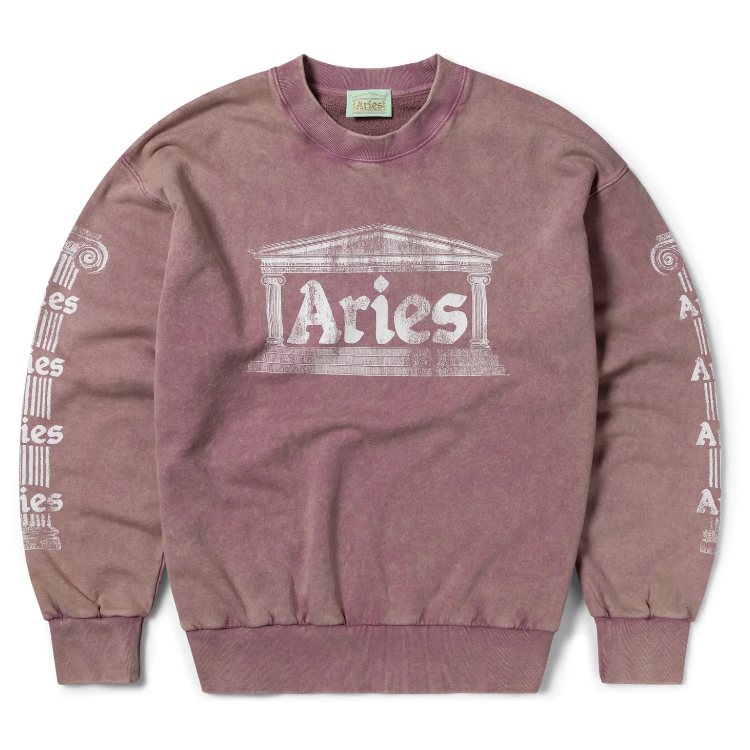 Aries Aged Ancient Column Sweat Pink front view in a white background