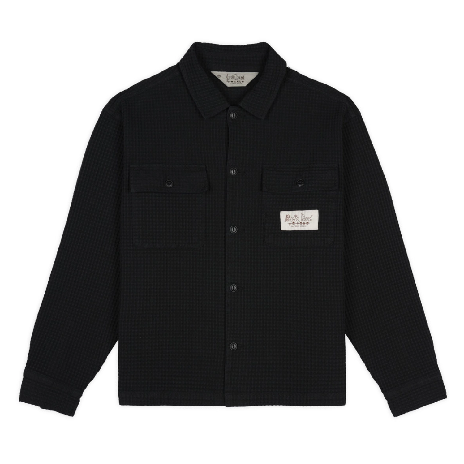 Brain Dead Waffle Button Front Shirt Black front view in a white background