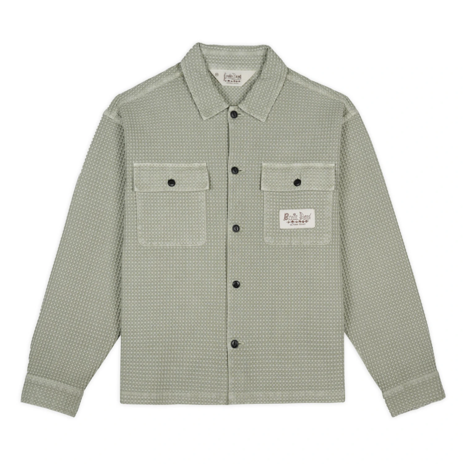 Brain Dead Waffle Button Front Shirt Stone front view in a white background