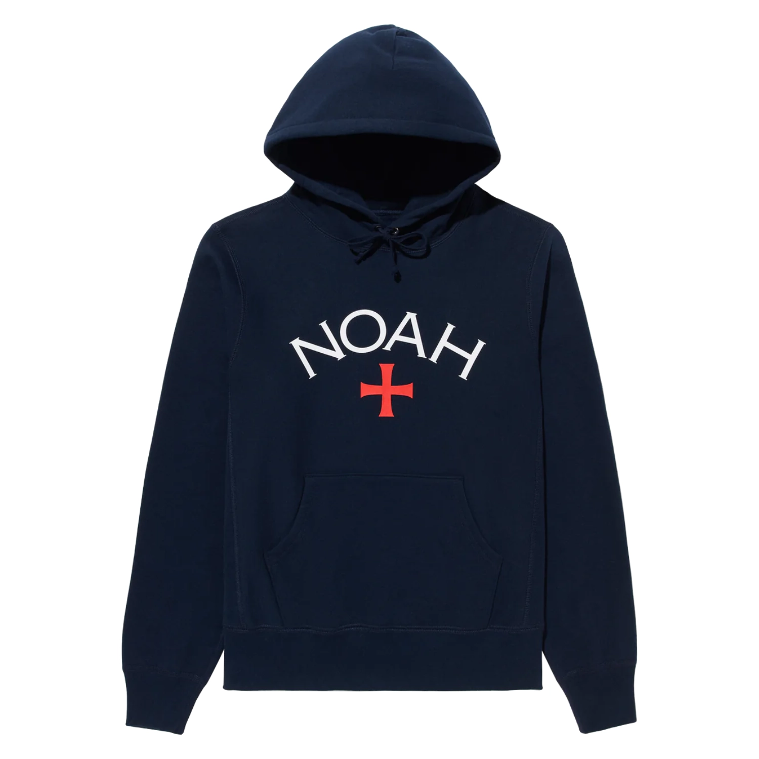 Noah Core Logo Hoodie Navy front view in a white background