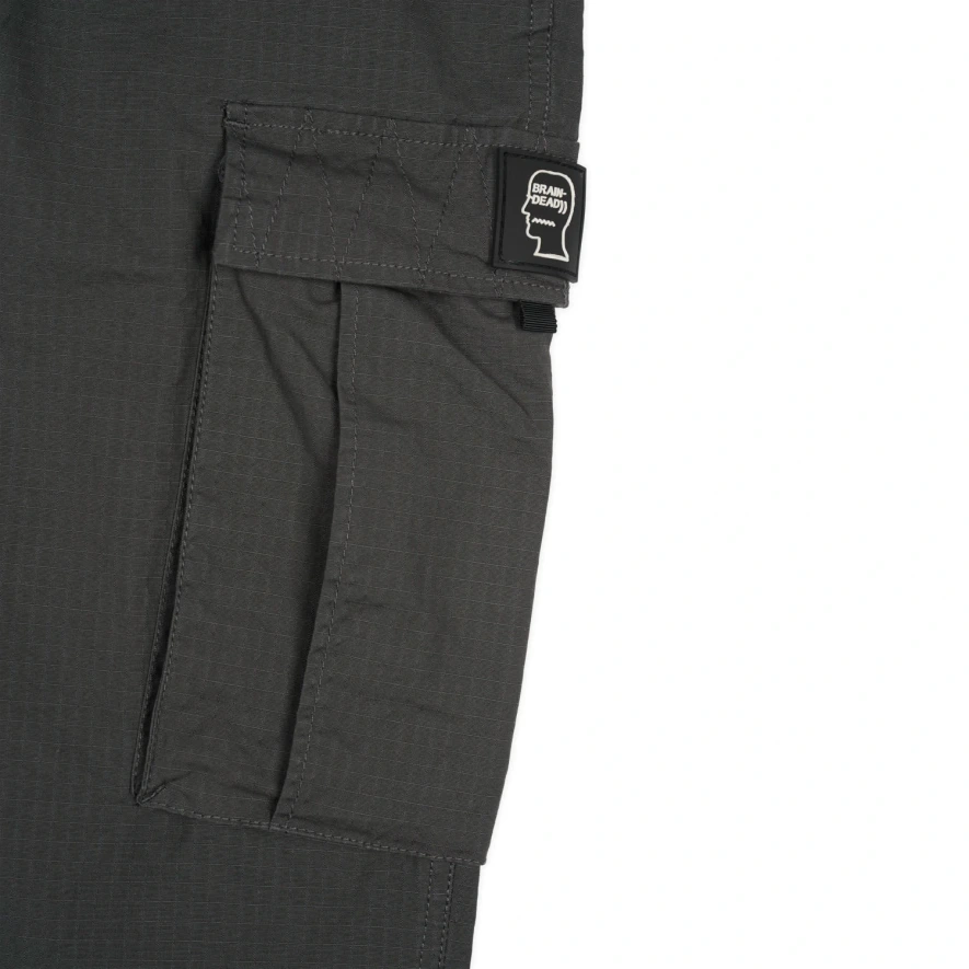 Brain Dead Cotton Ripstop Flight Pant Charcoal pocket detail in a white background