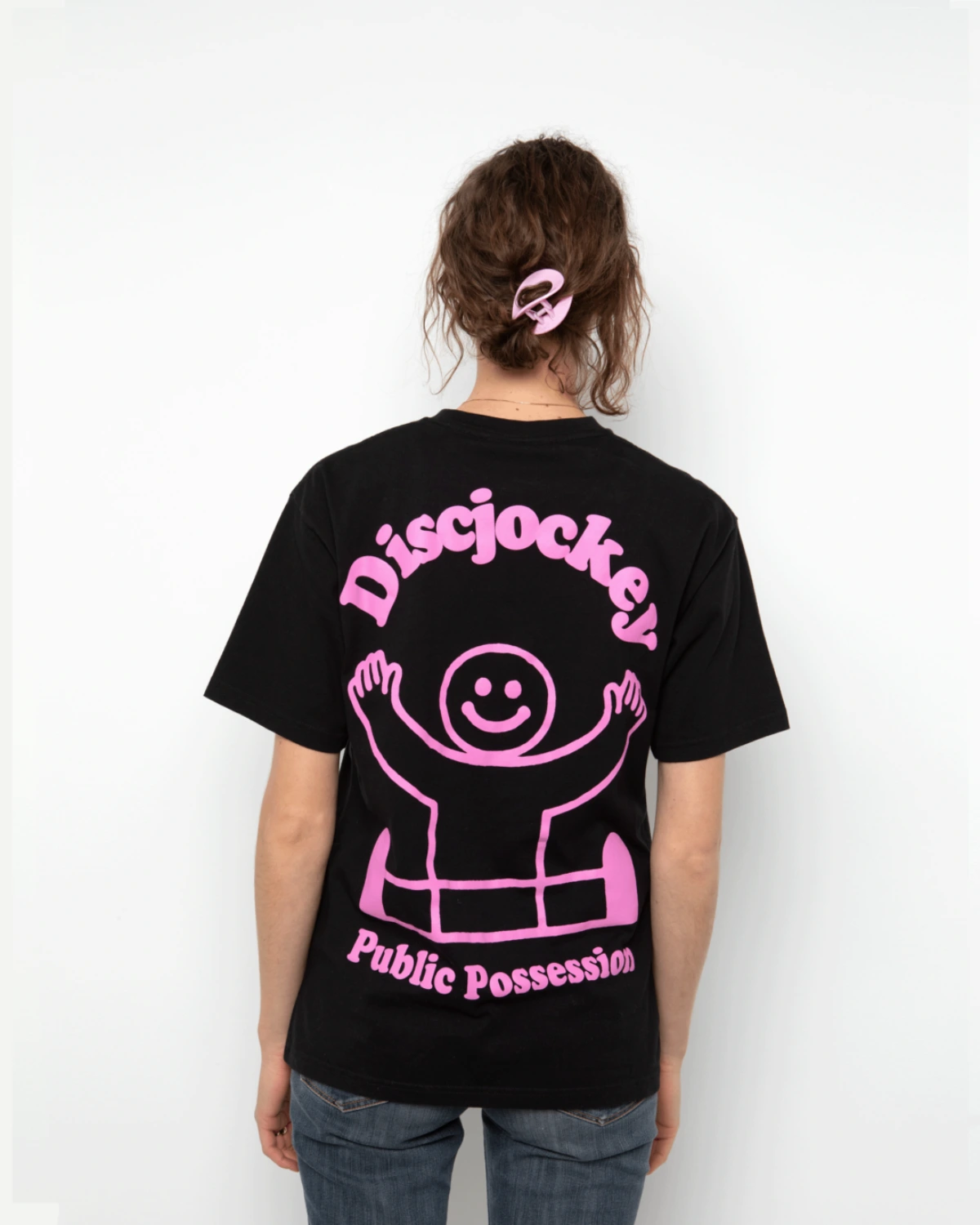 Public Possession Deejay T-Shirt back view on model in a white background