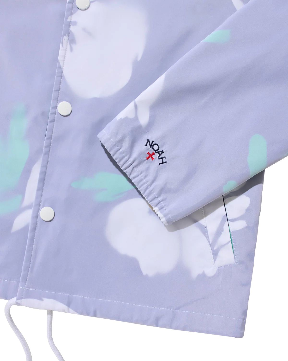 Noah Double Layer Campus Jacket White/Multi front view sleeve detail in a white background