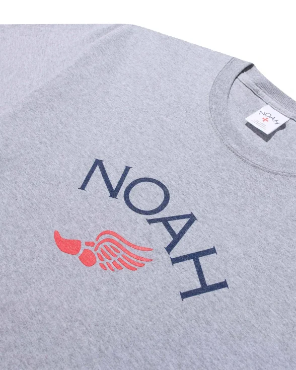Noah Winged Foot Logo Tee Heather Grey front view in a white background