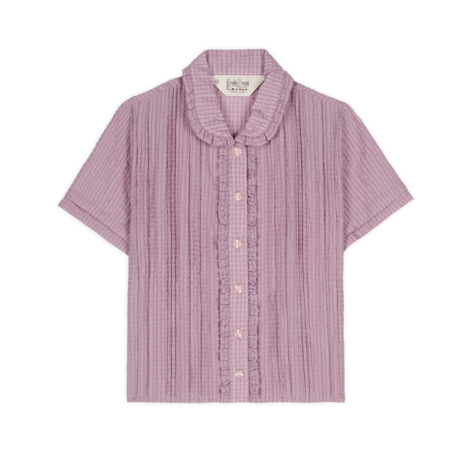 Mercado Seesucker Button Up Shirt Lilac front view in a white background