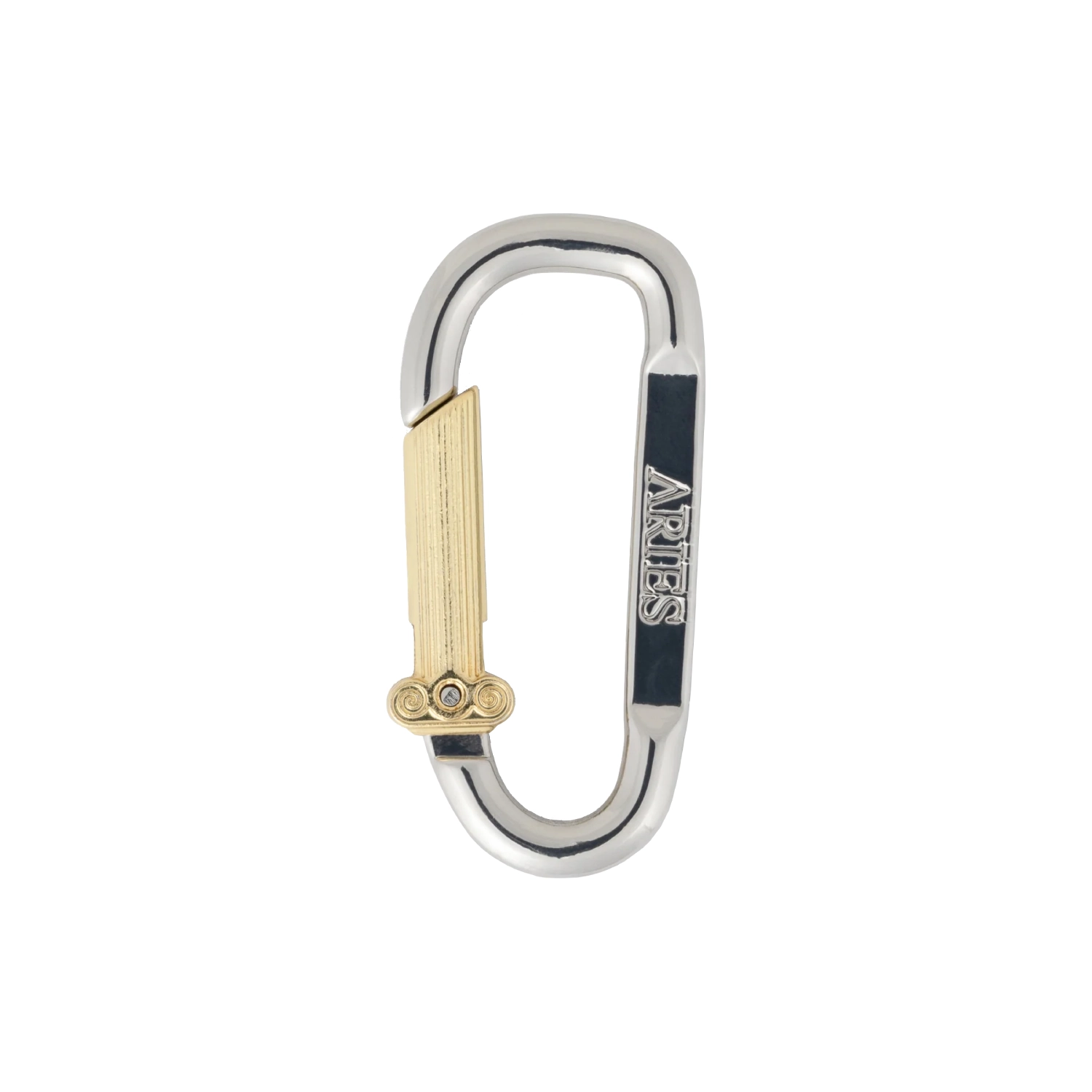 Aries Mini Carabiner Pearl Necklace carabiner detail in a white background