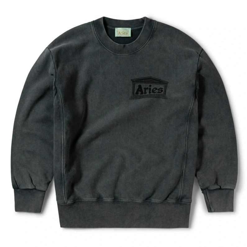 Aries Premium Aged Temple Sweatshirt Dark Green front view in a white background
