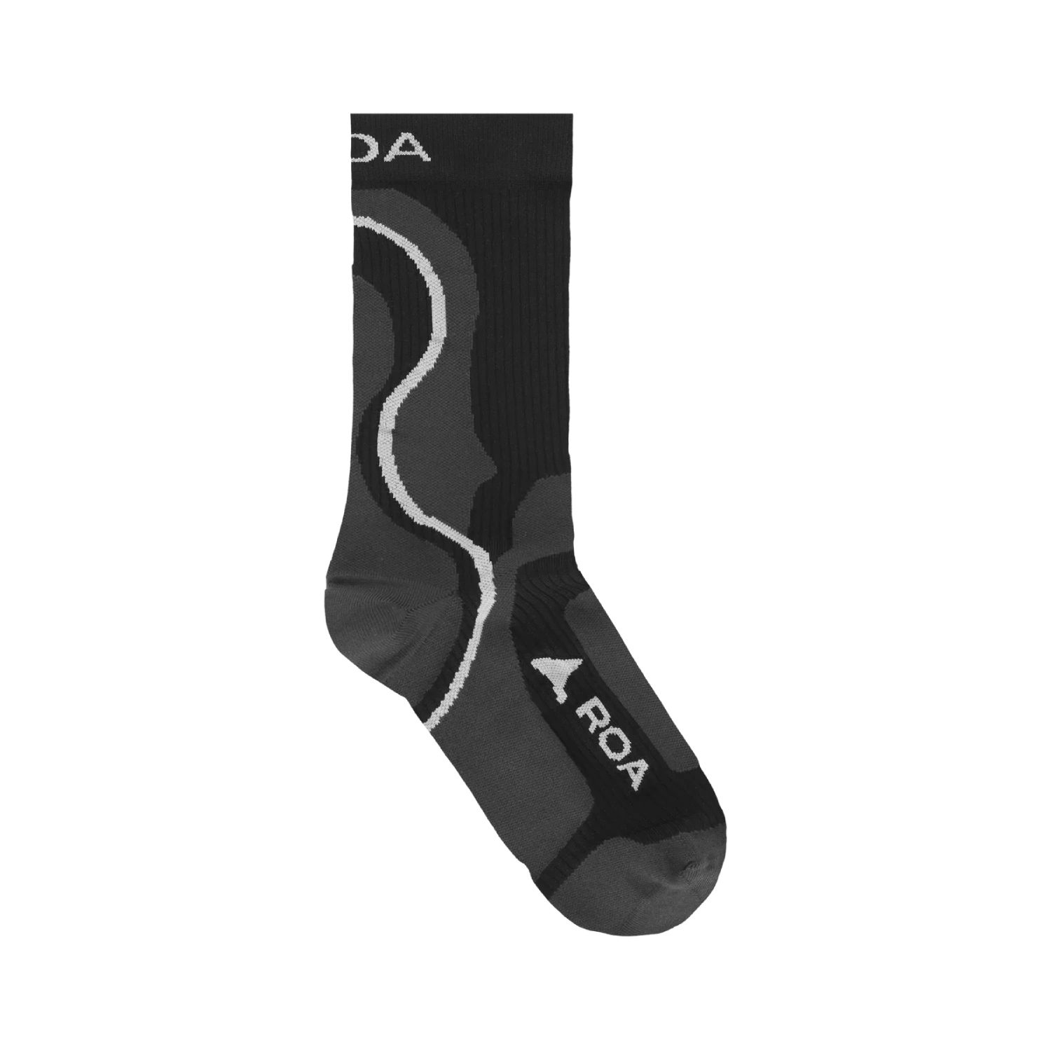 Roa Technical Socks Black side view in a white background