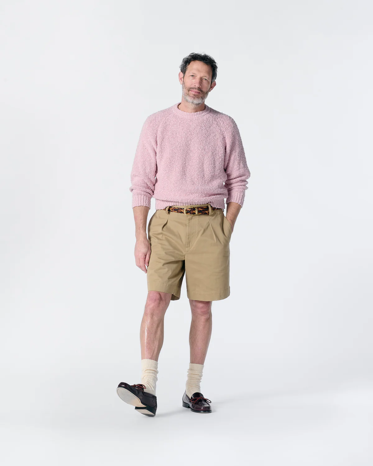 Noah Popcorn Yarn Sweater Pink front view on model