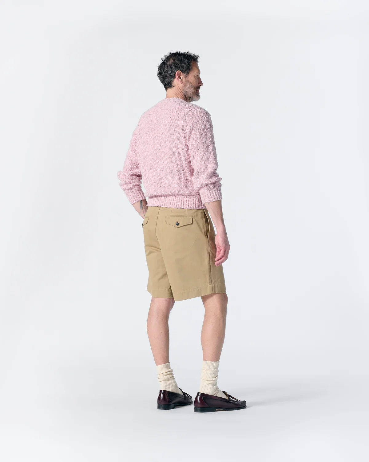 Noah Popcorn Yarn Sweater Pink back view on model