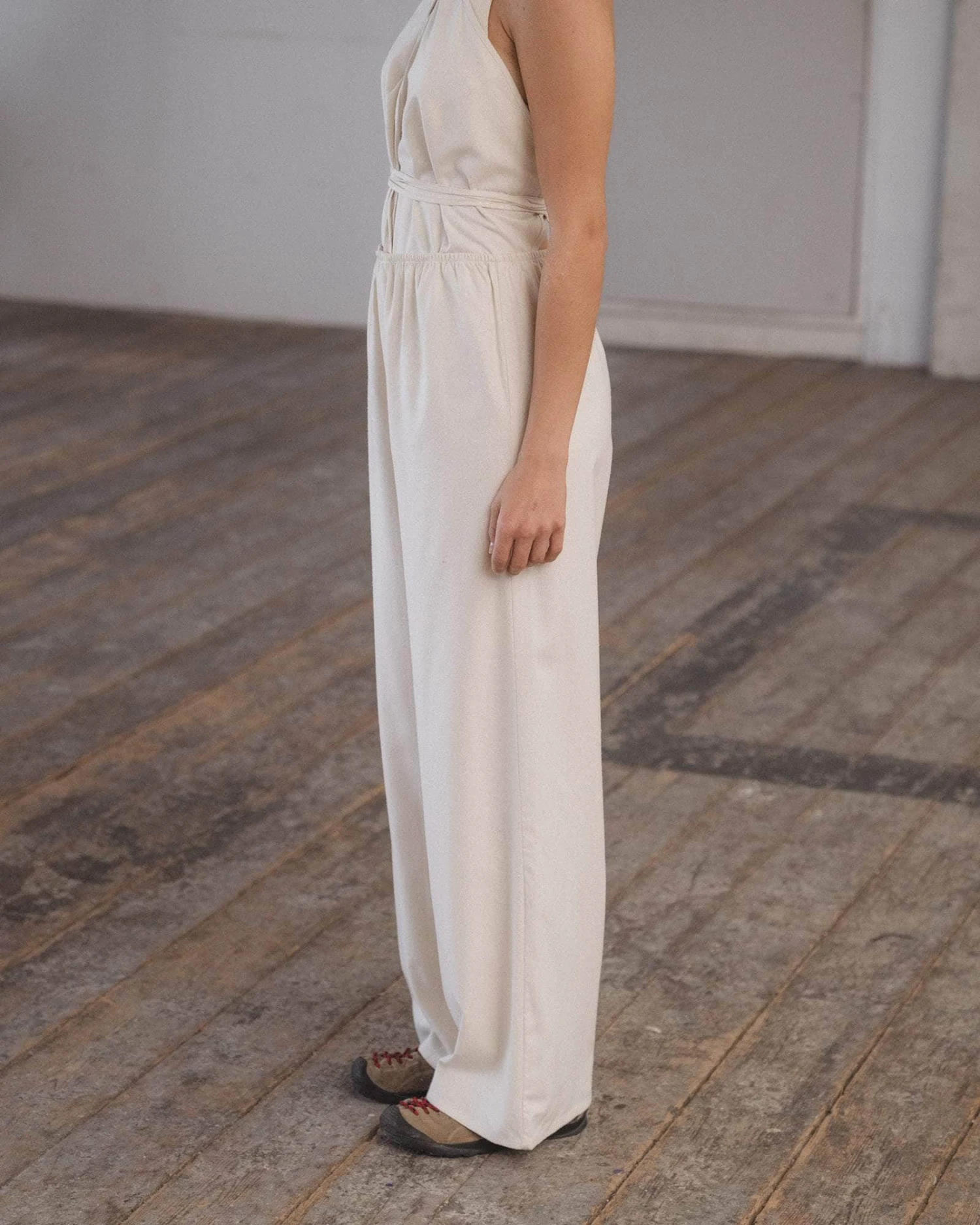 Baserange Stoa Pants Undyed side view on model
