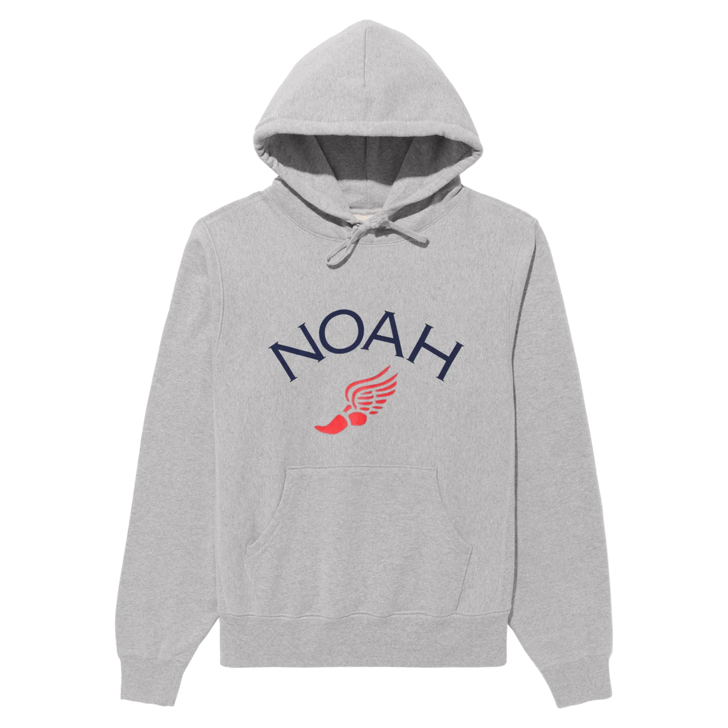 Noah Winged Foot Logo Hoodie Heather Grey front view in a white background