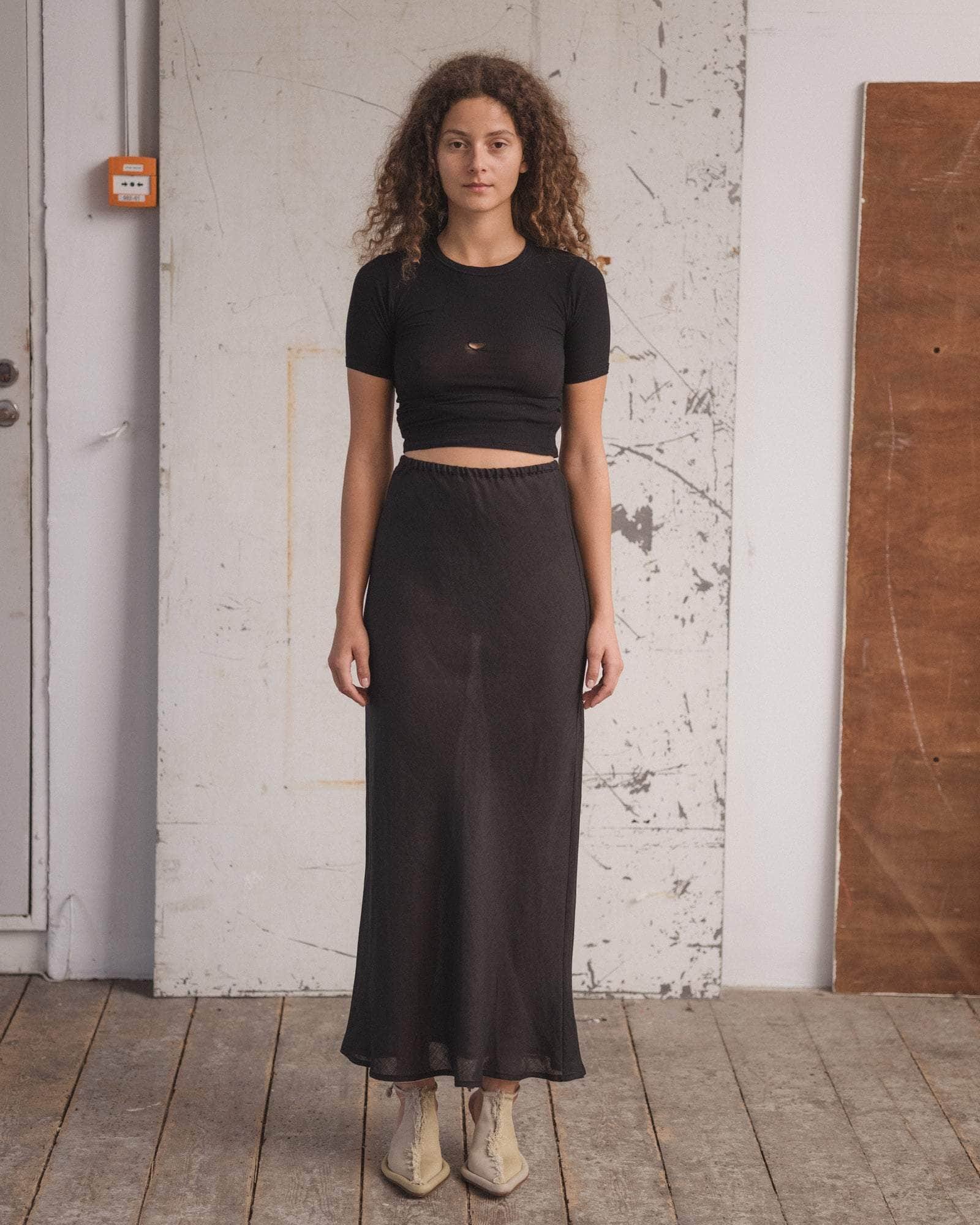 Baserange Heart Tee Shirt Black front view on model