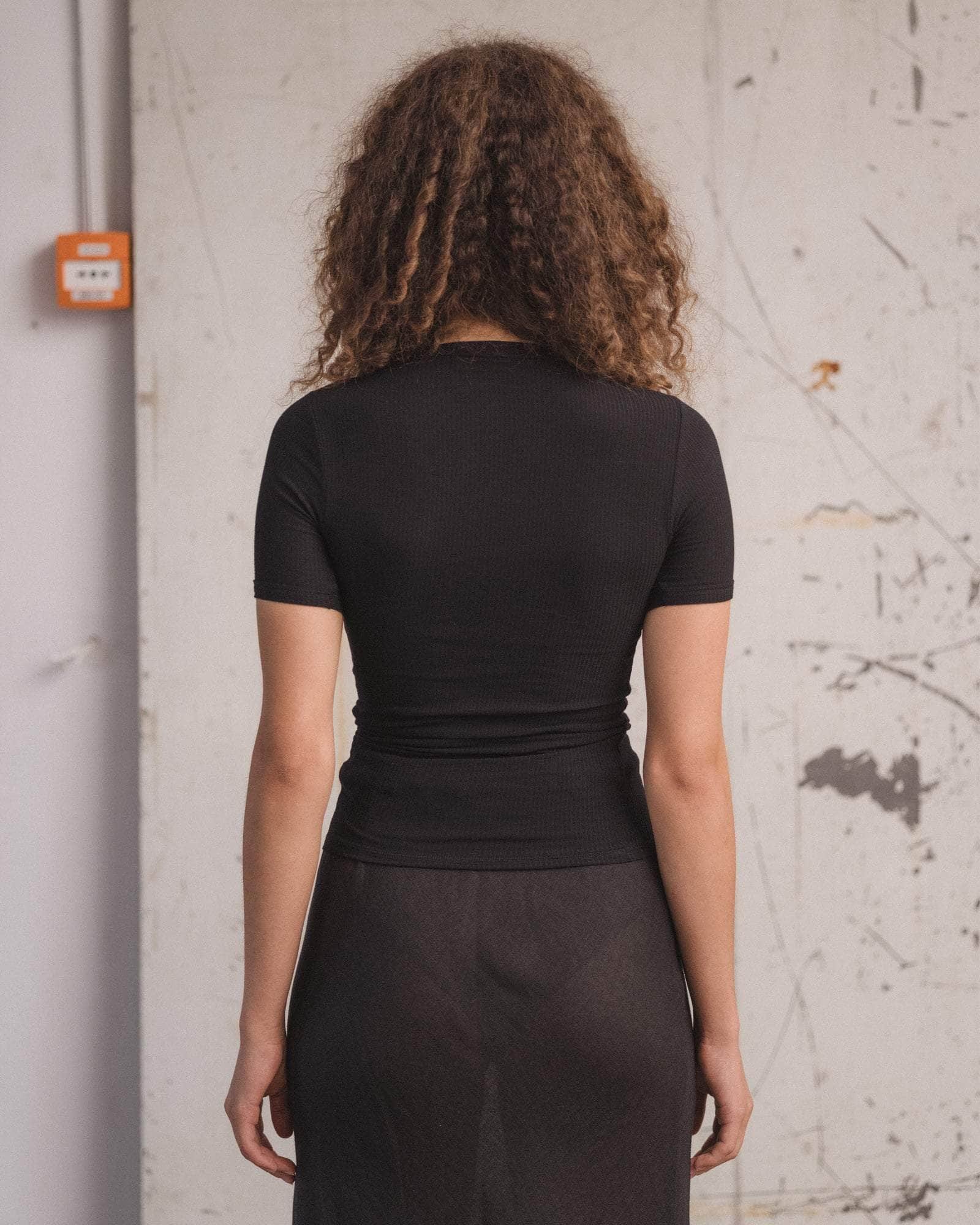 Baserange Heart Tee Shirt Black back view on model