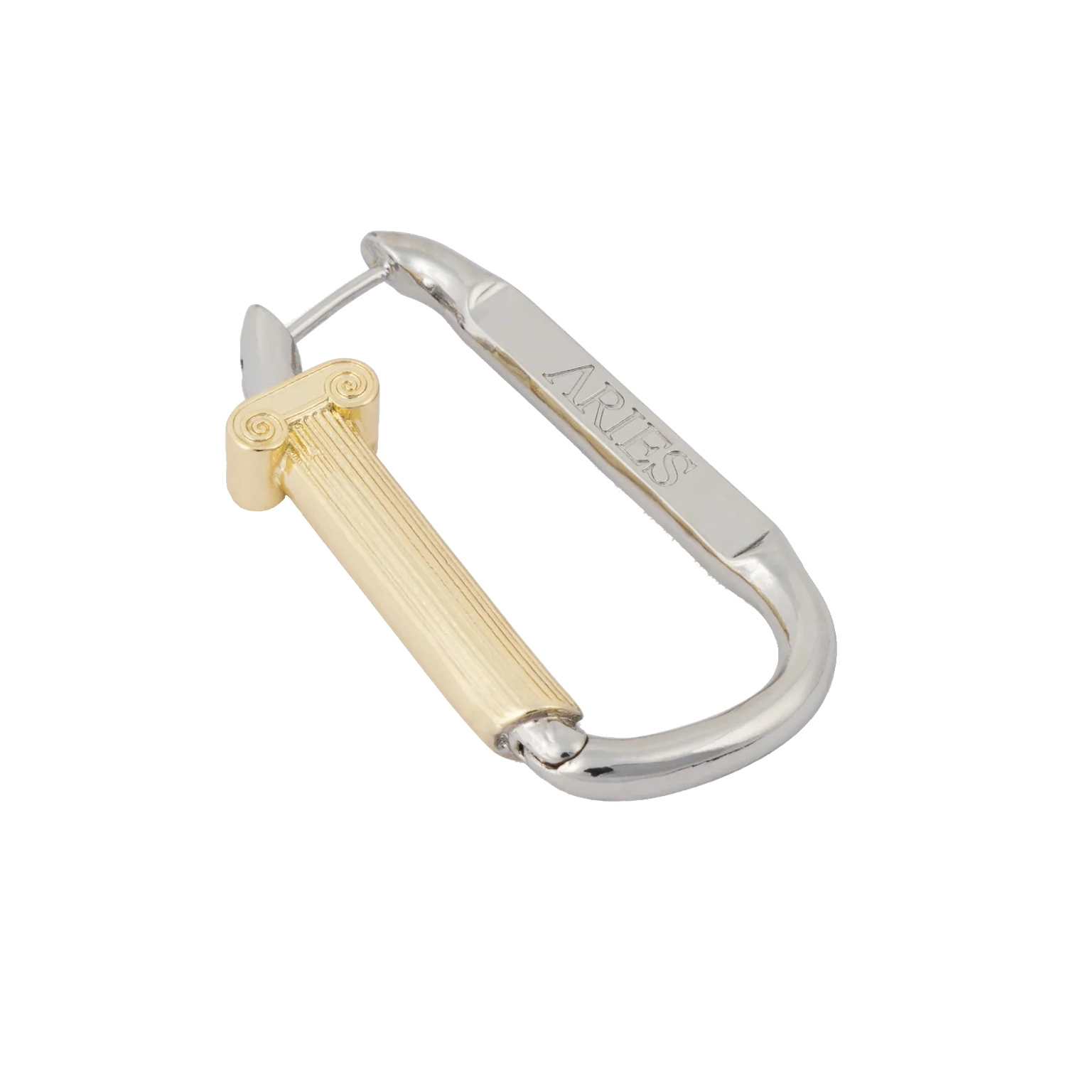 Aries Mini Column Carabiner Earring Gold/Silver in a white background.