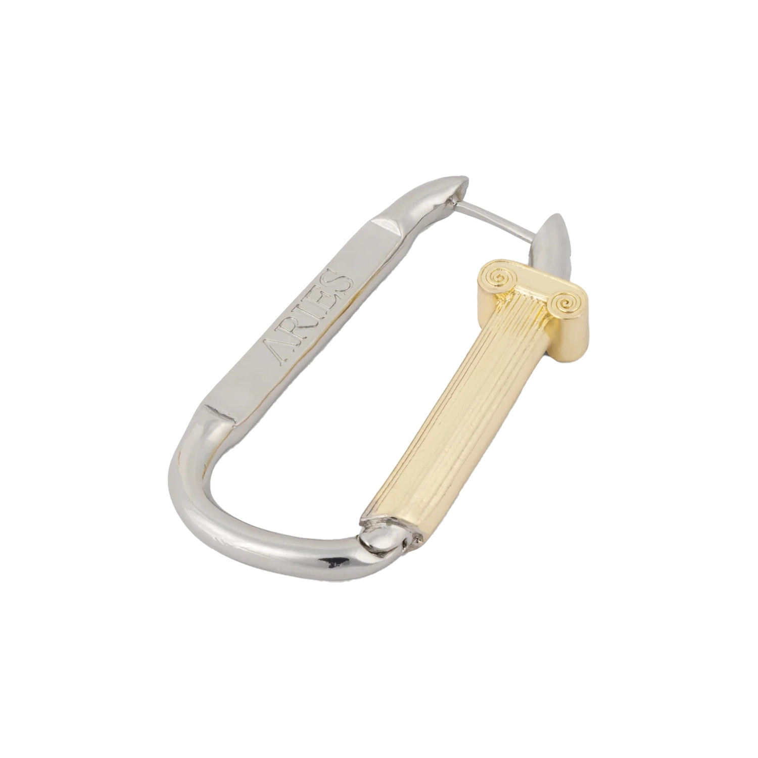 Aries Mini Column Carabiner Earring Gold/Silver in a white background.