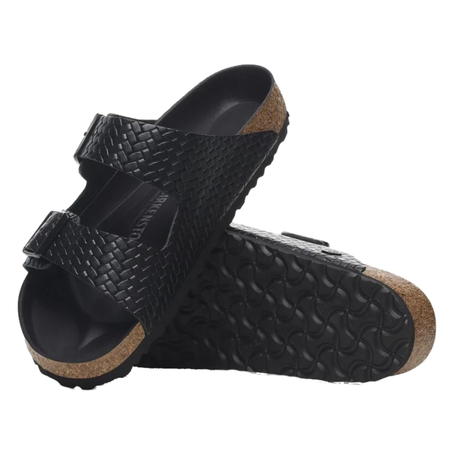 Birkenstock Arizona Woven Black sole view in a white background