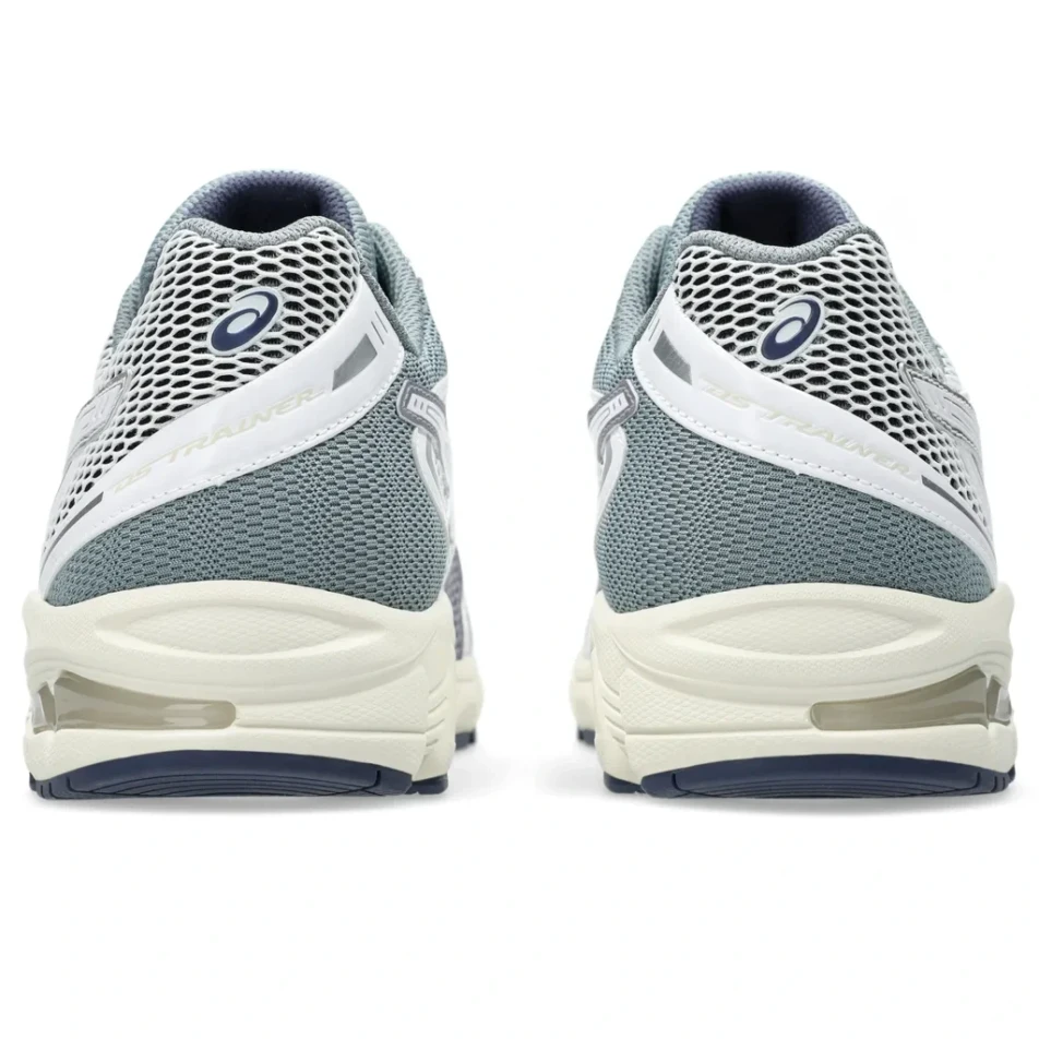 Asics Gel DS Trainer 14 White/Pure Silver back view in a white background