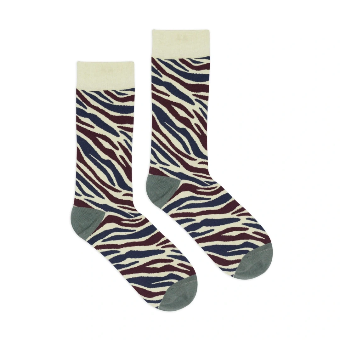 Brain Dead Logo Head Dress Socks Multi Zebra side view in a white background