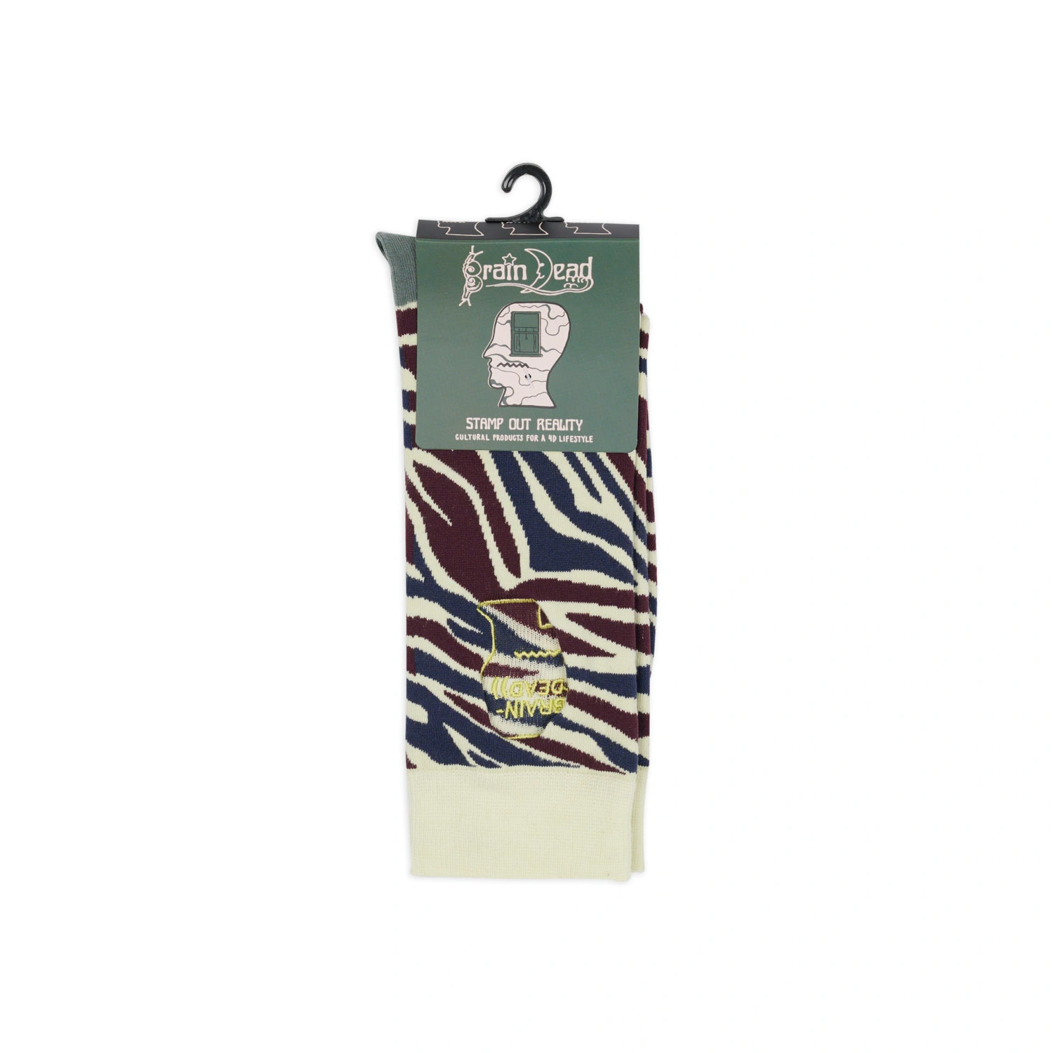 Brain Dead Logo Head Dress Socks Multi Zebra pack view