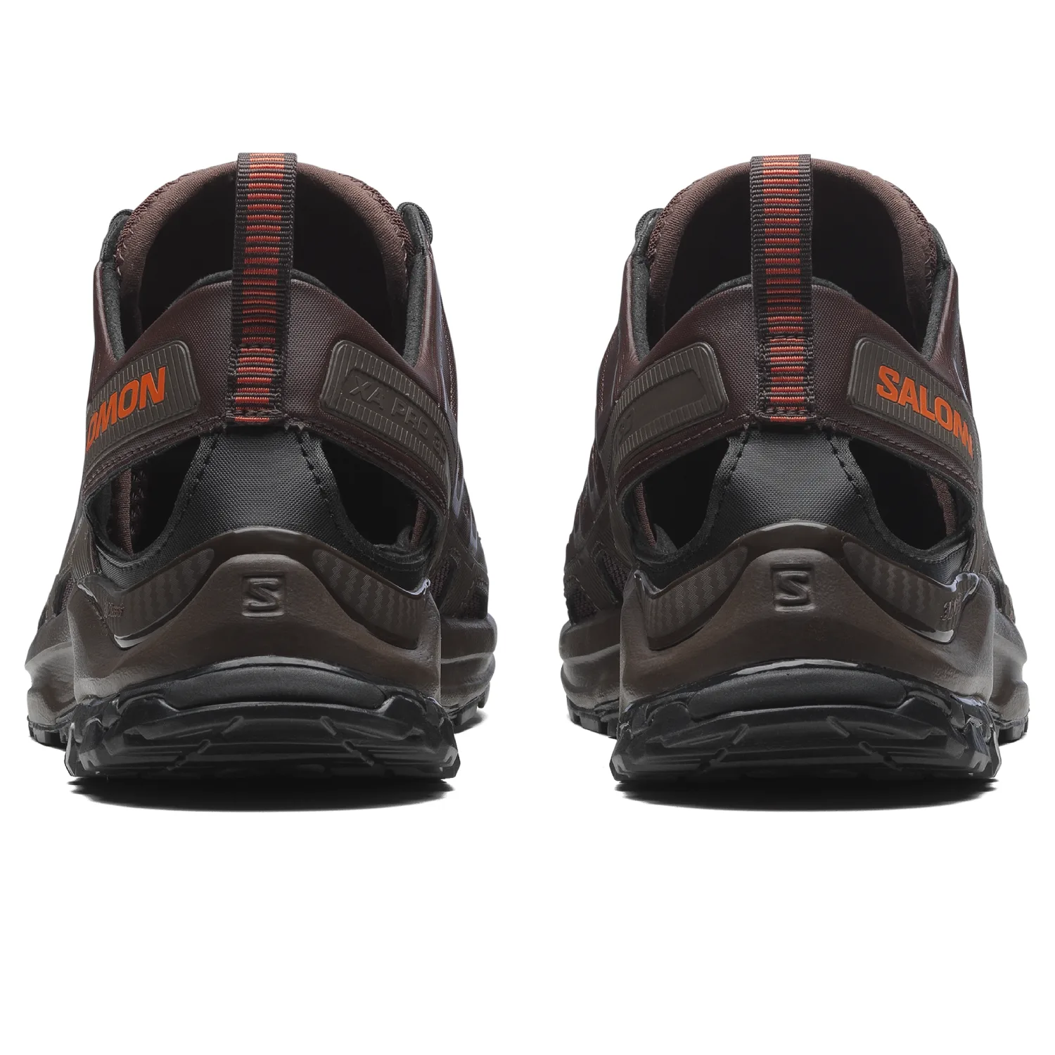 Salomon XA Pro 3D Amphib French Roast/Delicioso/Red Orange back view in a white background