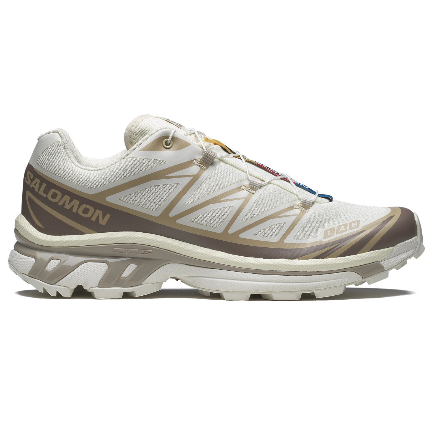 Salomon XT-6 Vanilla Ice/Iron/Etherea side view in a white background