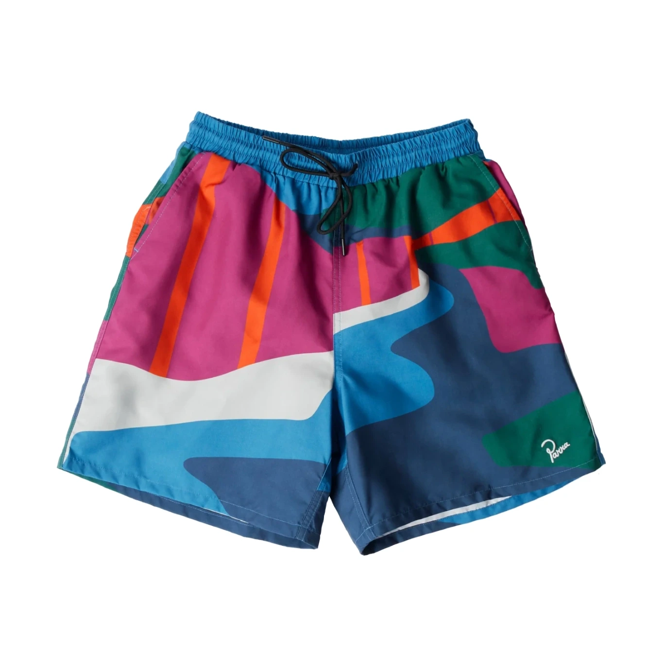 The Festival Fence Swim Shorts front view in a white background