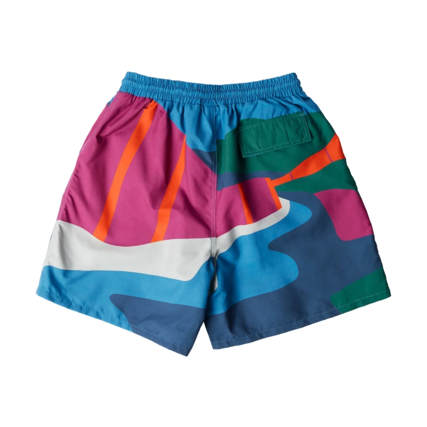 The Festival Fence Swim Shorts back view in a white background