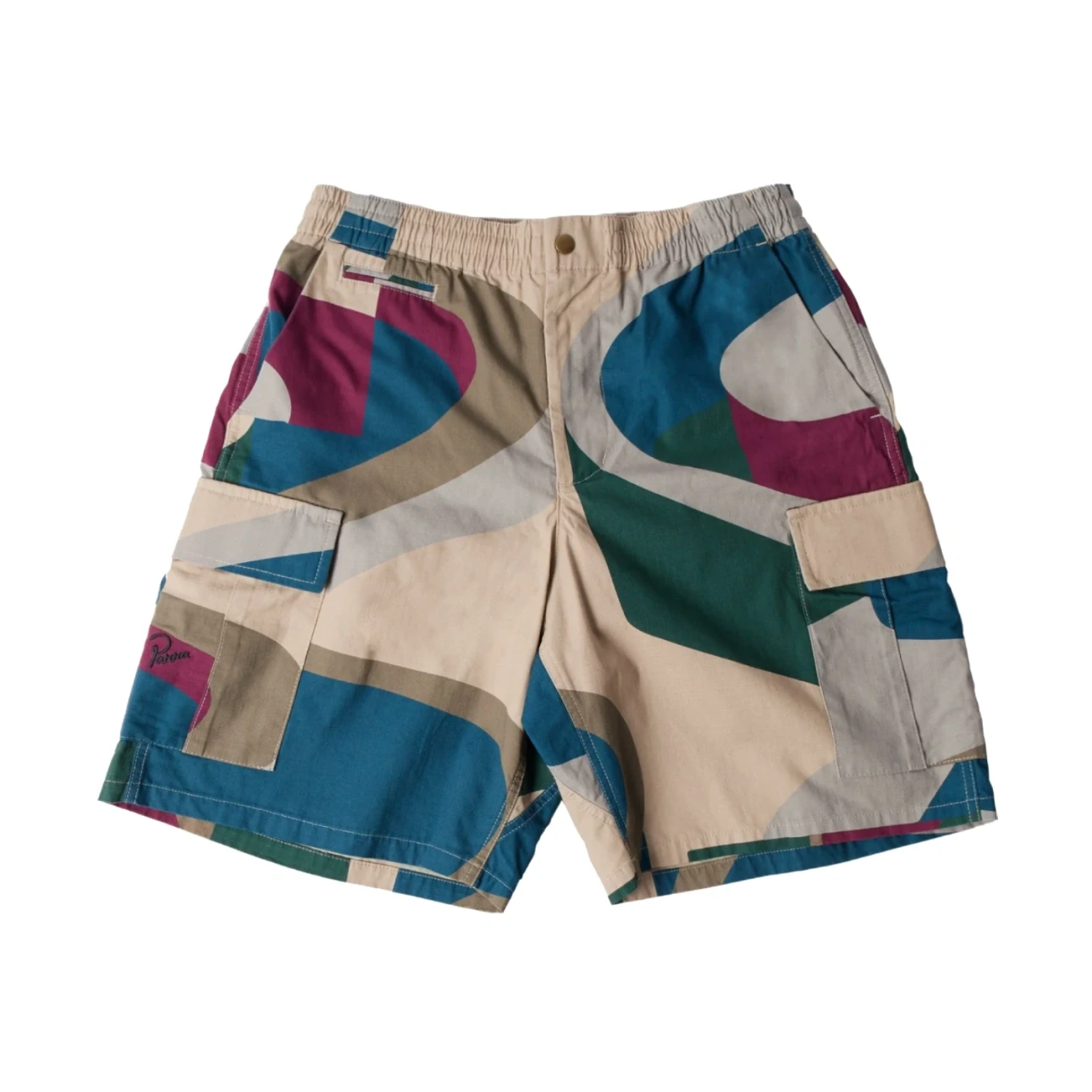by Parra The Wall Camo Shorts front view in a white background