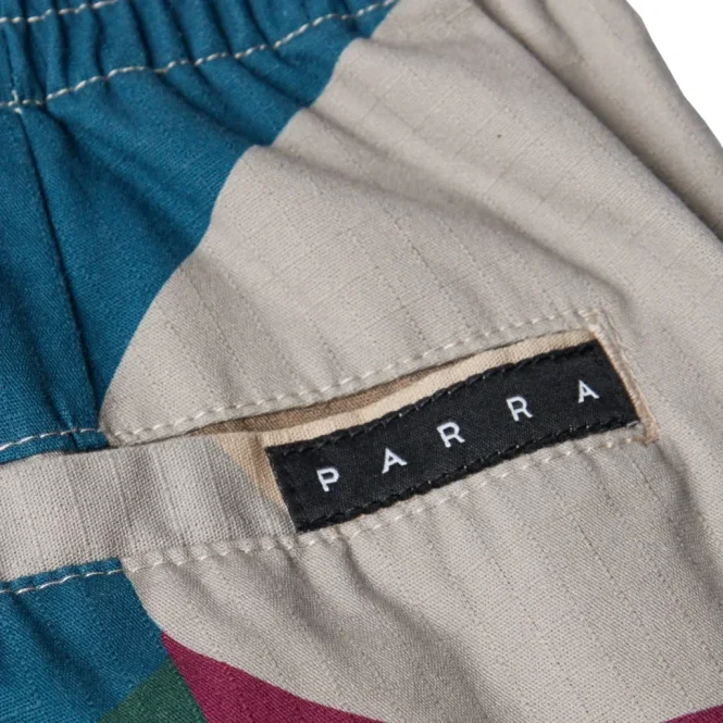 by Parra The Wall Camo Shorts back view pocket detail in a white background