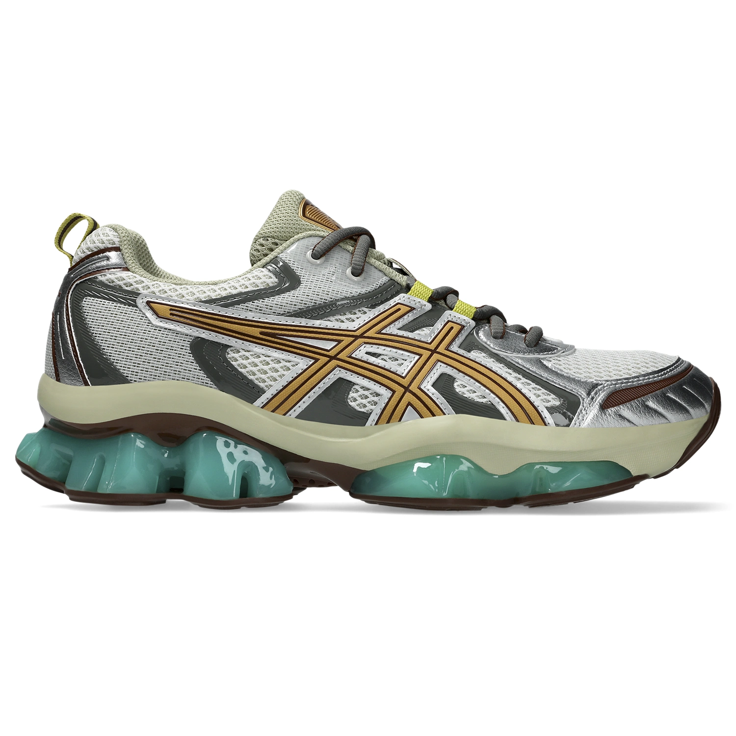 Asics GEL Quantum Kinetic White/Khaki side view in a white background