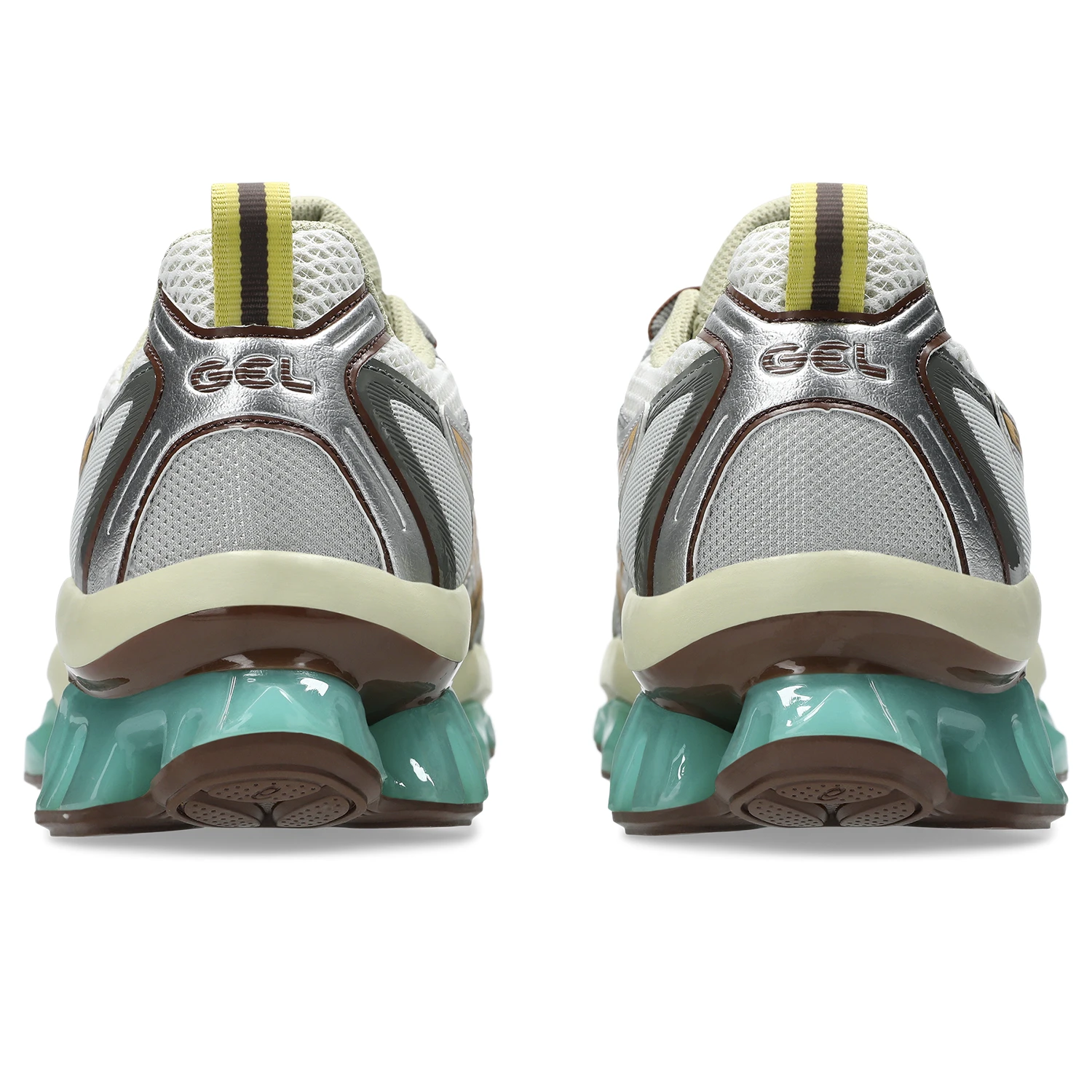 Asics GEL Quantum Kinetic White/Khaki back view in a white background