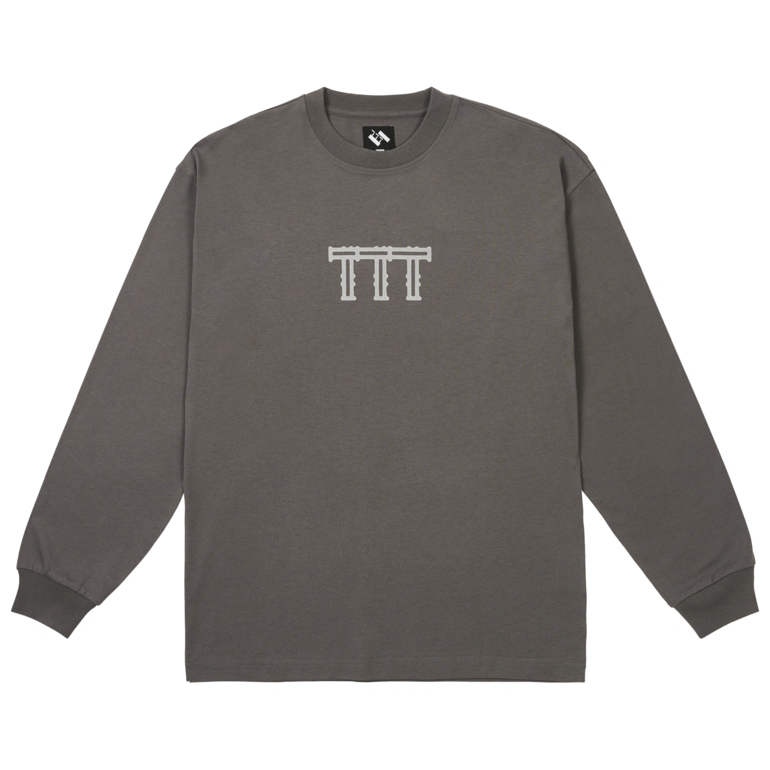 The Trilogy Tapes Cross Lattice Longsleeve Grey front view in a white background