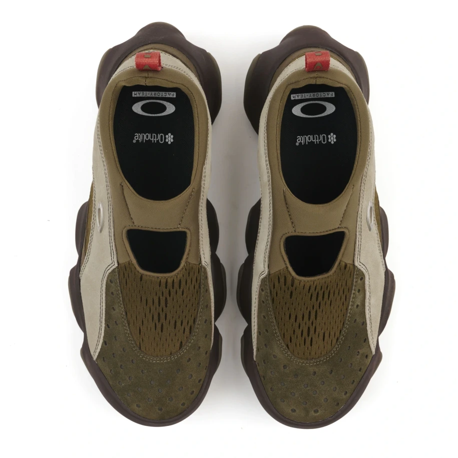 Oakley Factory Team Flesh Sandal Stone/Olive top view in a white background