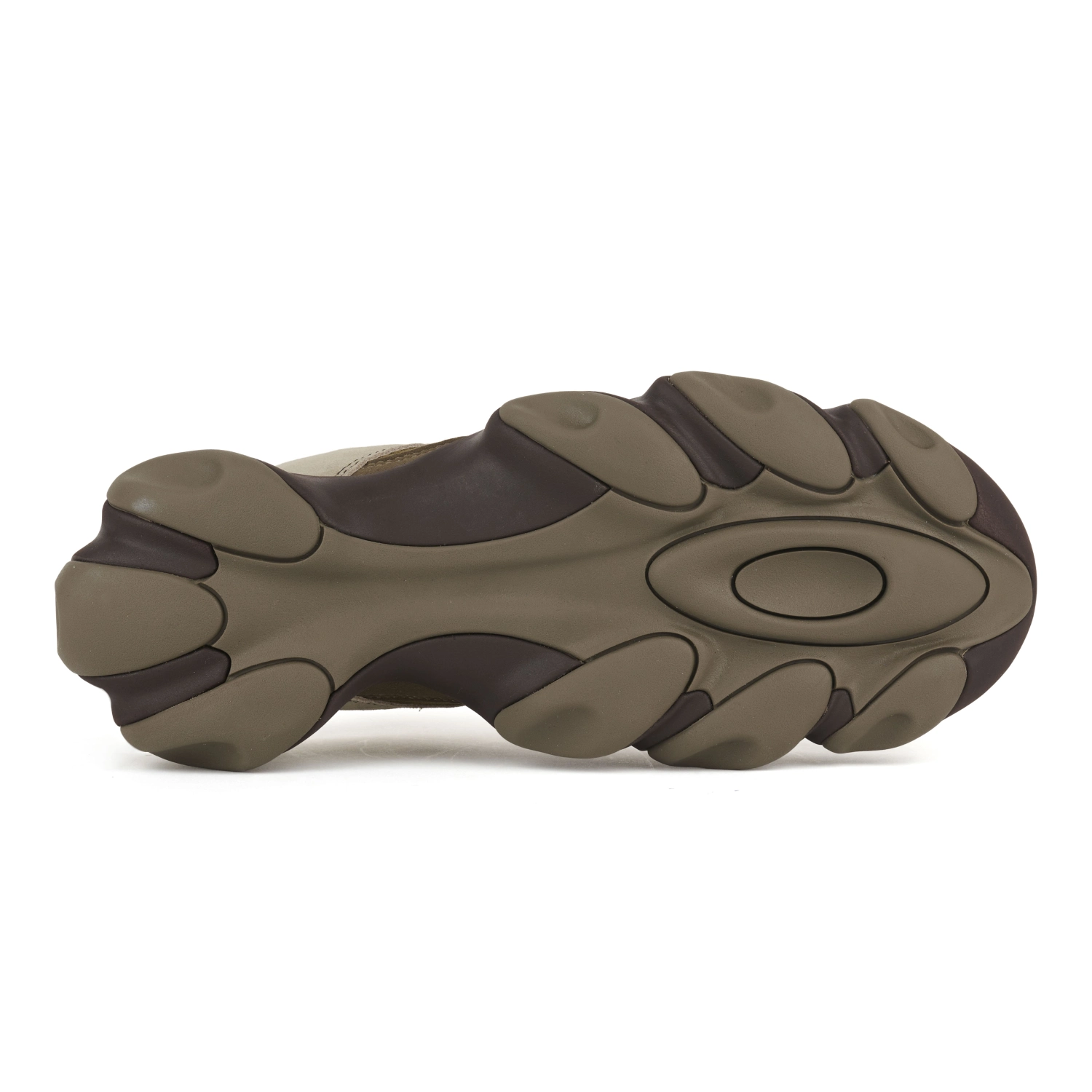 Oakley Factory Team Flesh Sandal Stone/Olive bottom view in a white background